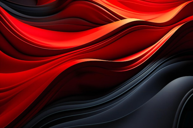 fond de motif cinétique de ligne d'onde ondulée rouge sur noir foncé