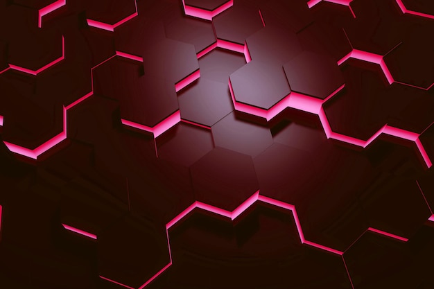 Fond de motif hexagonal rouge brillant rendu 3D