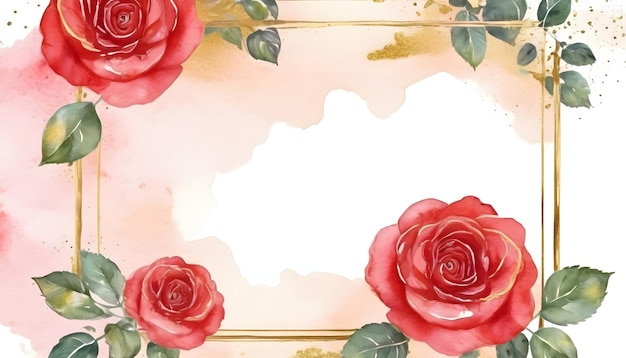 Fond à motifs d'aquarelle en rose rouge et fleur d'or