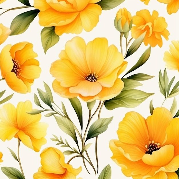 Fond de motifs sans couture aquarelle fleurs jaunes