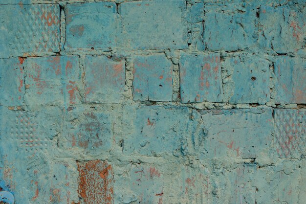 Fond De Mur De Brique Ancienne Teinté Bleu Patiné.