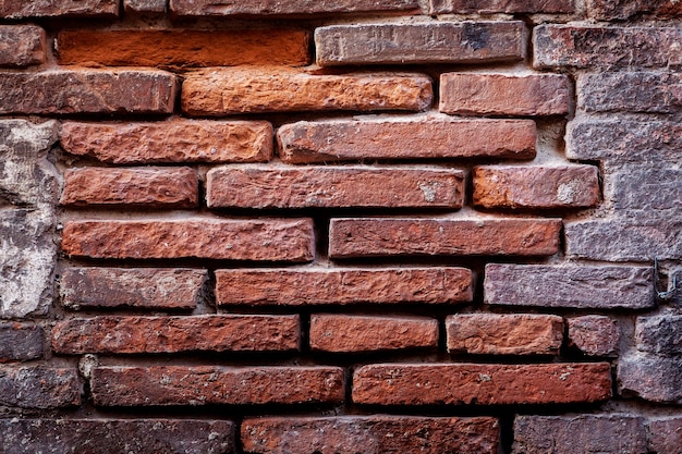 Fond de mur de brique grunge. Ancien fragment de mur de brique patiné.