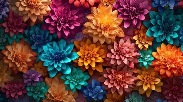 Fond de mur de fleurs multicolores Generative AI