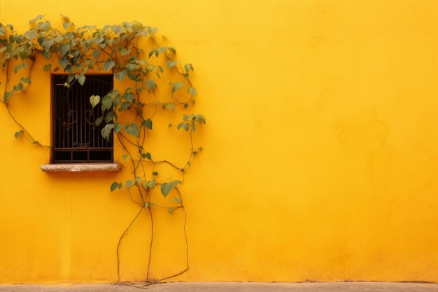 Fond de mur jaune colonial mexicain avec vue de face de la plante de vigne