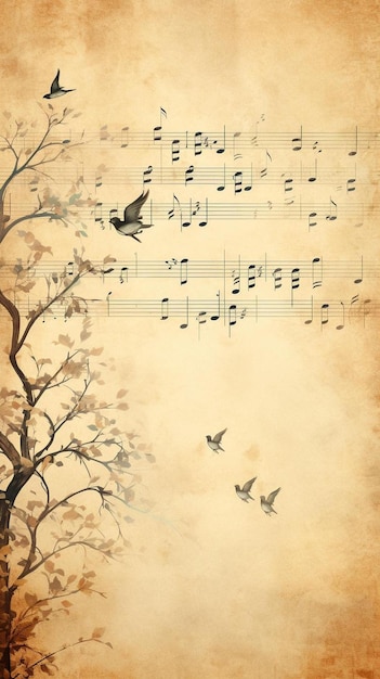 un fond musical avec des notes de musique et des oiseaux