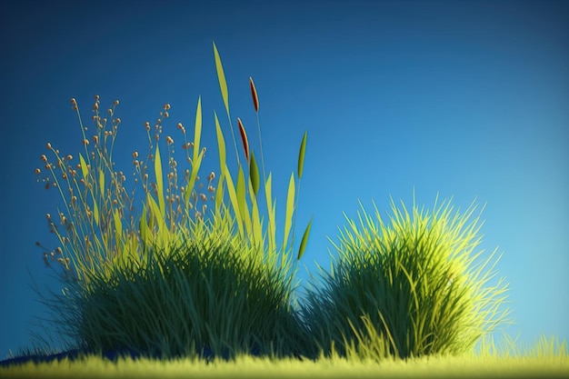 Fond nature printemps avec herbe et ciel bleu