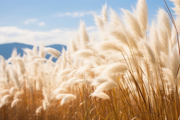 Fond naturel abstrait de plantes douces Cortaderia selloana Herbe de la pampa sur un bokeh flou Roseaux secs style boho Tiges moelleuses d'herbes hautes ai génératives