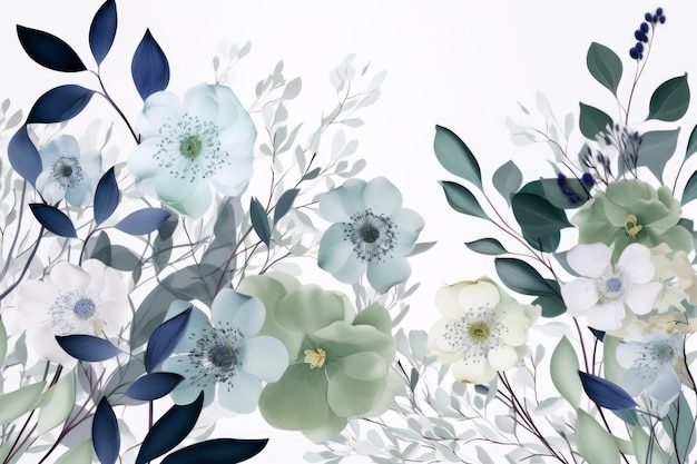 Fond naturel avec des feuilles et des fleurs Illustration AI GenerativexA