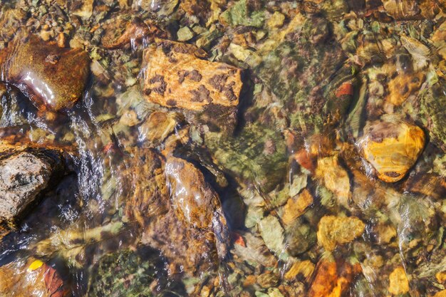 Fond naturel, les pierres au fond du ruisseau, ruisseau propre.