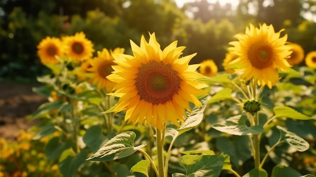 Fond naturel de tournesol Tournesol en fleurs AI générative