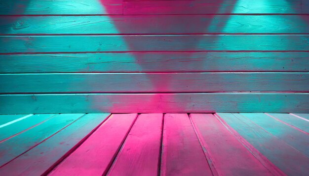 Photo fond néon clair teintes roses et turquoises vieilles planches en bois