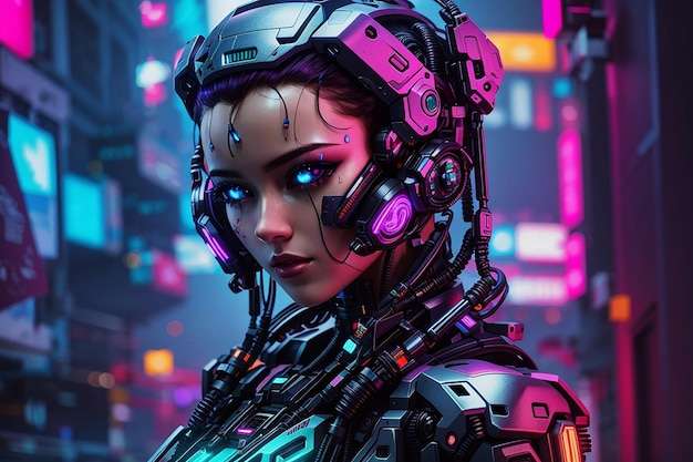 fond néon robot cyberpunk