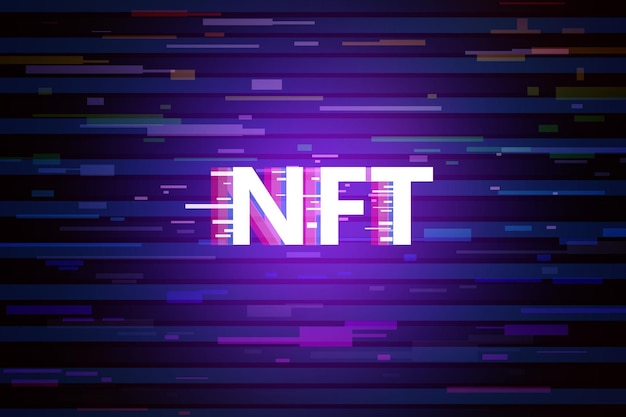 Fond NFT violet brillant créatif Jeton non fongible et concept de crypto-monnaie Rendu 3D