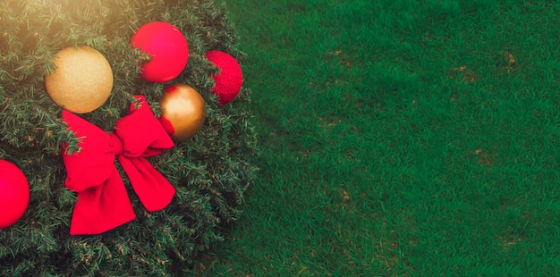 Fond de Noël avec arbre de Noël sur l'herbe