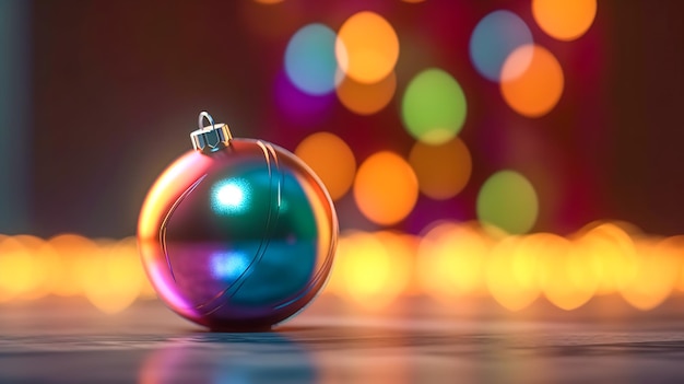 Fond de Noël avec boule de Noël et lumières bokeh AI générative