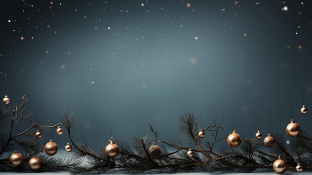 Fond de Noël avec des branches de sapin, des pommes de pin et des lumières générées par l'IA