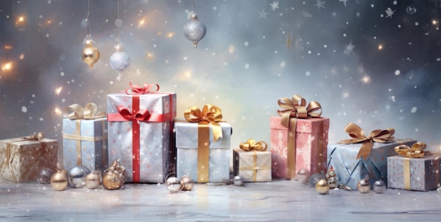 Fond de Noël avec des coffrets cadeaux