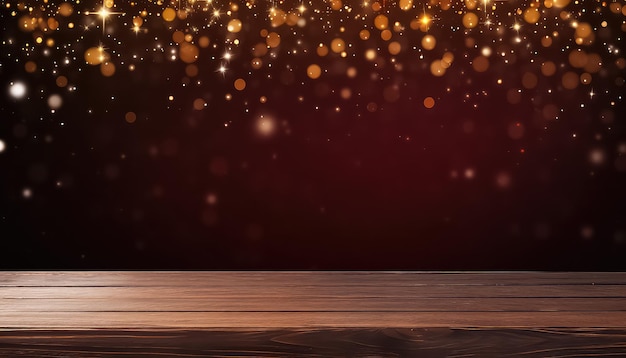 Fond de Noël et de conte de fées avec table en bois