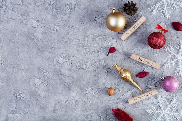 Fond de Noël et du Nouvel An avec décoration Carte de vœux pour les vacances d'hiver