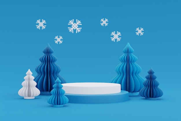 Fond de Noël et du Nouvel An avec décoration de sapin de Noël pour l'affichage des produits de Noël avec espace de copie rendu 3d