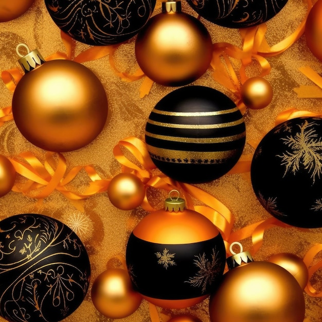 Un fond de Noël fait d'orange et d'or avec le noir comme couleur principale