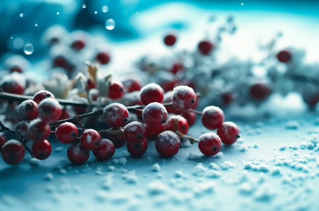 Un fond de Noël avec des flocons de neige et des baies