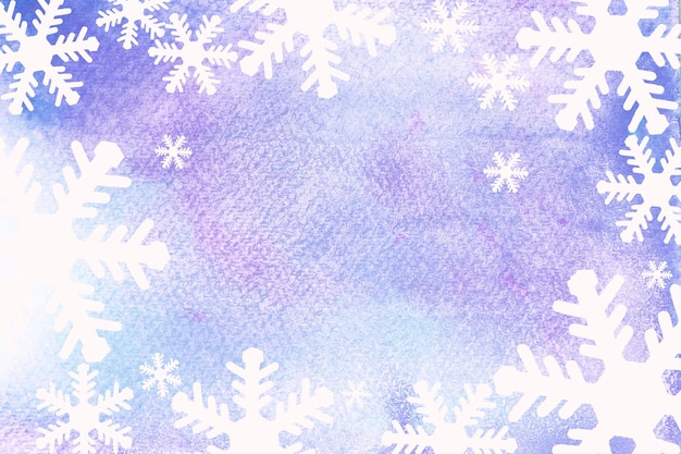 Fond de Noël avec des flocons de neige sur une texture aquarelle