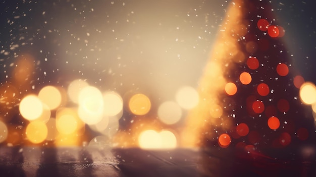 Fond de Noël avec lumières bokeh et flocons de neige style vintage
