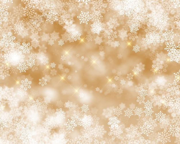 Fond de Noël avec des lumières et des étoiles de flocons de neige