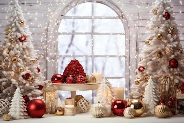 Fond de Noël de luxe avec décorations d'ornement de boîte-cadeau et ton chaud doré blanc