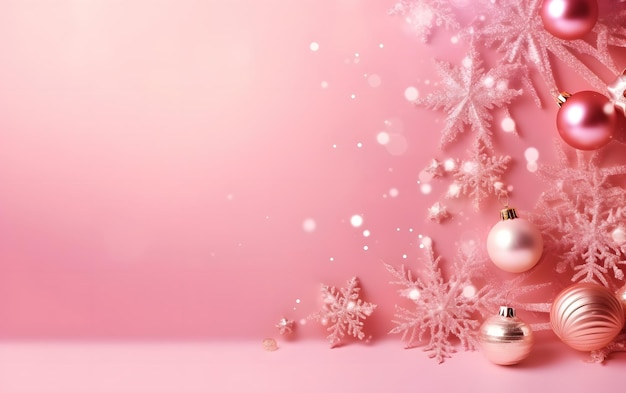 Fond de Noël rose avec une décoration de Noël rose