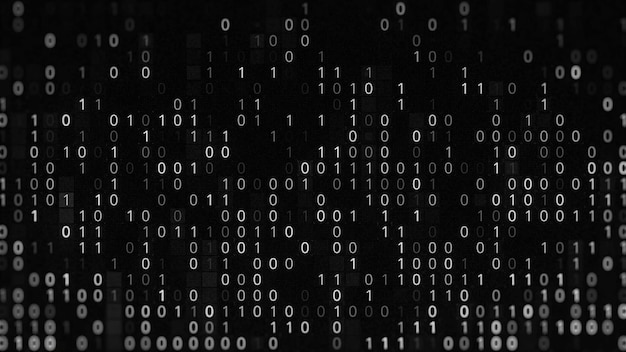 Fond noir et blanc avec code zéro et un code binaire d'animation sur échec de fond noir