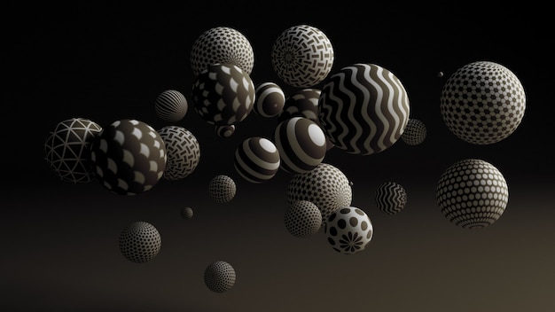 Fond noir avec des boules 3d illustration