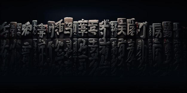 Photo un fond noir avec des caractères chinois et des écritures chinoises
