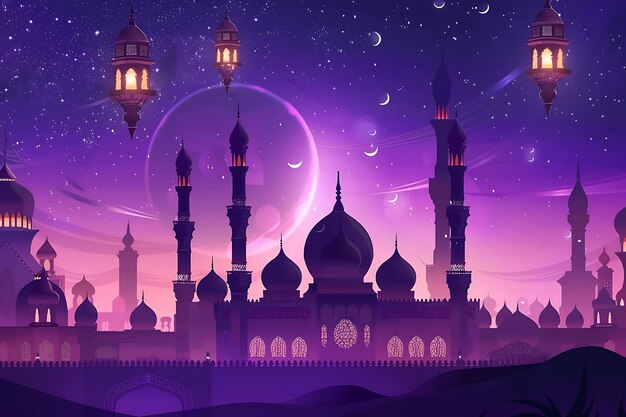 Un fond noir avec un croissant de lune et un croisant de lune avec les mots ramadan kareem