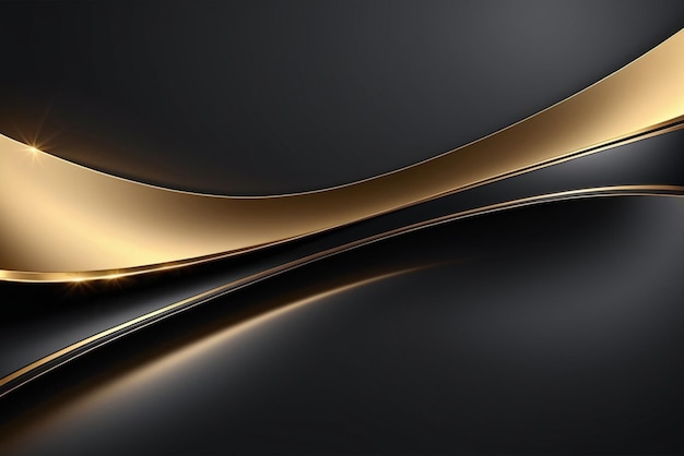 Fond noir dégradé abstrait avec des courbes de ligne d'or de luxe