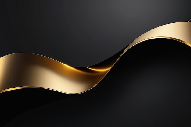 Photo fond noir dégradé abstrait avec des courbes de ligne d'or de luxe