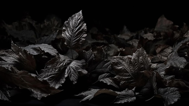 Un fond noir avec des feuilles et les mots « noir » en bas.