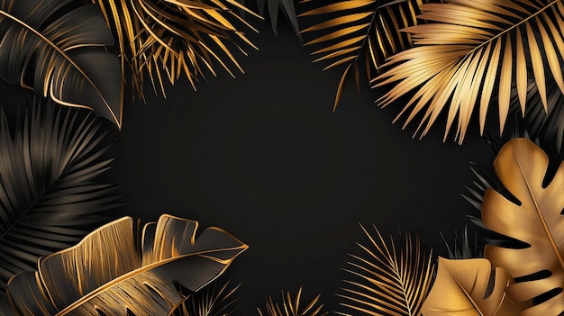 Un fond noir avec des feuilles de palmier et un fond noir avec un contexte noir avec une place pour