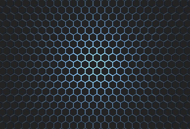 fond noir hexagonal avec rendu d'illustration 3d de lumière bleue pour la conception d'entreprise de conception