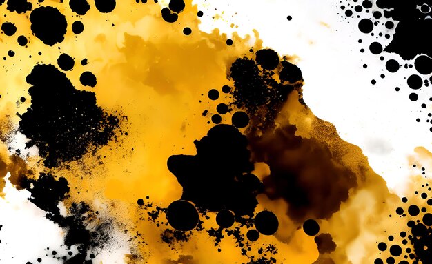 Un fond noir et jaune avec de la peinture jaune et de la peinture noire et blanche.
