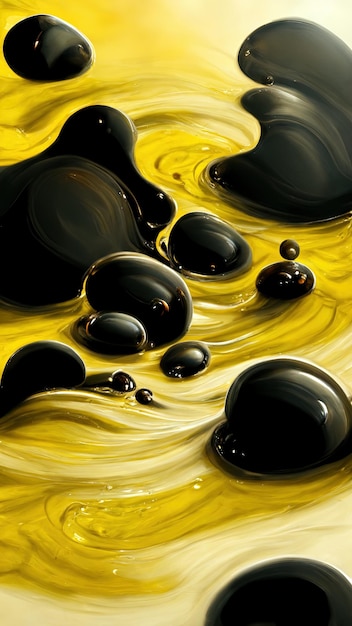 Fond noir et jaune avec de la peinture liquide. Illustration numérique