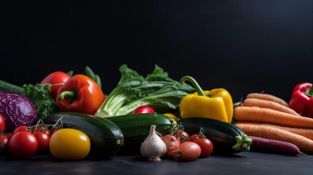 Un fond noir avec des légumes dessus