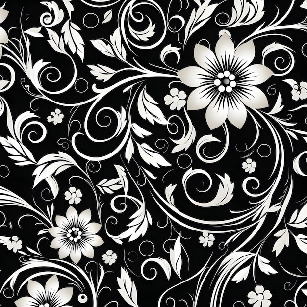 Le fond noir de luxe est conçu avec un motif floral sombre, des fleurs sans couture, un motif rococo.