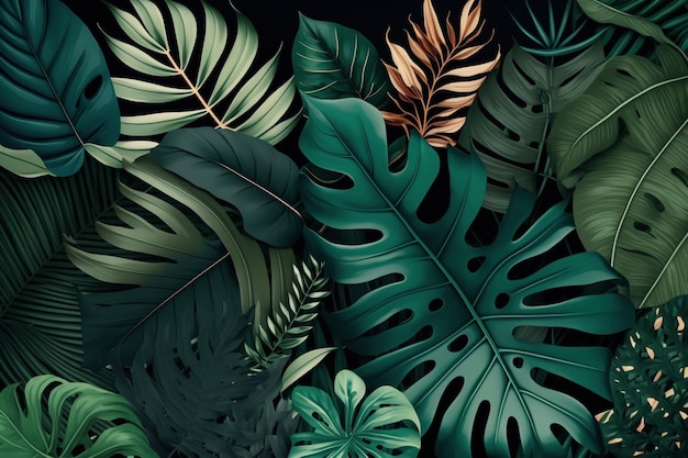 Un fond noir avec un motif de feuilles vertes et les mots jungle dessus.