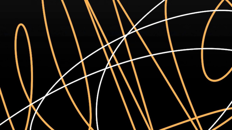 Photo fond noir mouvement les lignes blanches et orange dans l'animation dessiner des motifs différents sur un