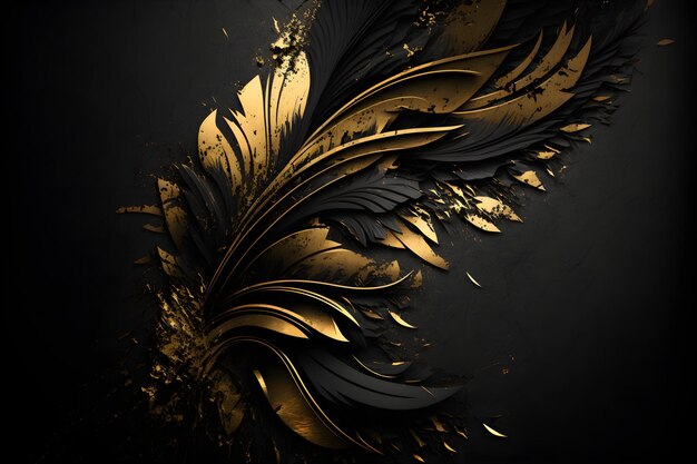 Un fond noir et or avec un motif de feuille d'or.