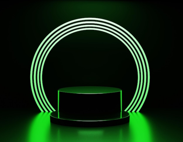 fond noir et podium de produit avec feu vert