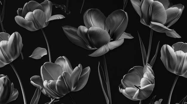 Un fond noir solide de tulipes