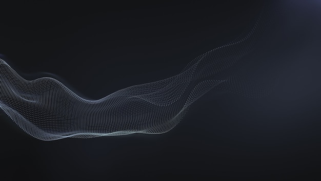 Fond noir Tech Vague abstraite de particules fluides. entreprise de concept de connexion matricielle. rendu 3D
